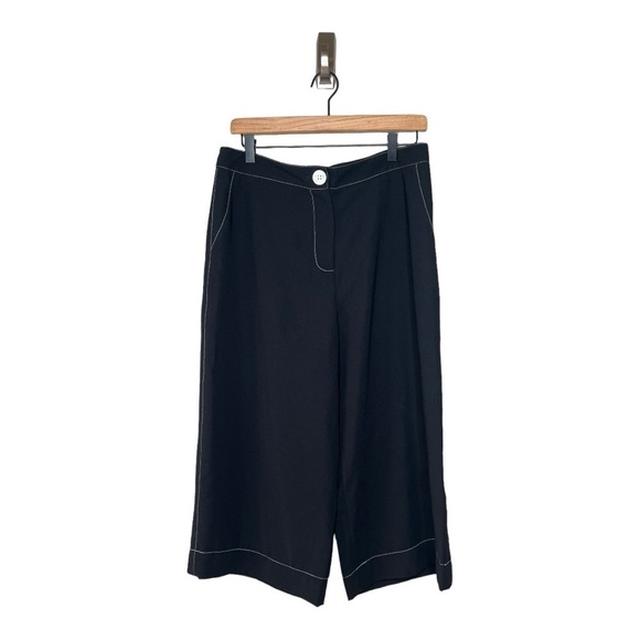 F&F Black White Contrast Stitch Wide Leg Culotte Crop Pants Womens Size 8 - Picture 1 of 14